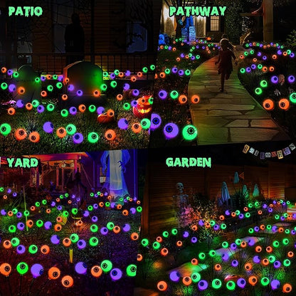 BrizLabs 6 Pack 36 LED Halloween Solar Eyeball Lights, 2 Modes Outdoor Halloween Pathway Lights, Solar Spooky Path Light Waterproof, Swaying Firefly Light for Yard Garden Lawn, Orange & Purple & Green