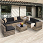 8-Piece Patio Furniture Set, Outdoor Wicker Rattan Sectional with Thick Cushions, Glass Top Table with Hidden Storage, Outdoor Conversation Set for Backyard, Porch, Patio, Black