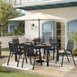 Pamapic Outdoor Dining Sets for 6, Rectangular Steel Slat Table with 6 Plastic Chairs, 7 Piece Patio Table and Chairs Set with Adjustable Umbrella Hole for Garden, Backyard, Poolside (Black)