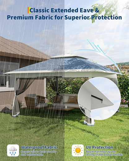 Canopy Tent 13x13 ft, Pop Up Gazebo One-Push Setup with 4 SandBags for Backyard Parties and BBQs, Mosquito Netting & Height Adjustable - Navy Blue