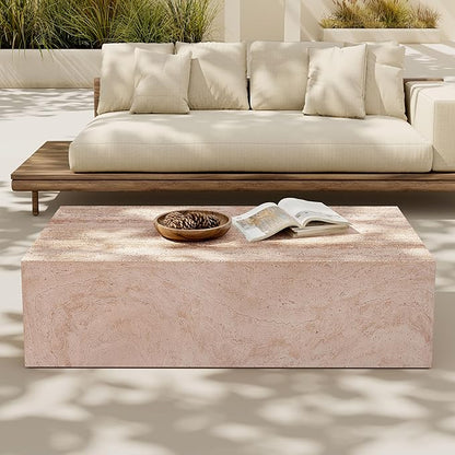 Christopher Knight Home Jorine 43.5" Outdoor Rectangular Coffee Table, Lightweight Concrete Coffee Table, Natural Texture Side Footstool, Spacious Tabletop Display, No Assembly Required, Natural