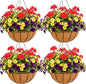Metal 10 inch Round Planter, 4 Pack Hanging Wire Basket with Coco Fiber Liners, for Outdoor Plants Decoration