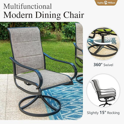 Sophia & William 9-Piece Patio Dining Set – 8 Swivel Chairs with Breathable Textiline Fabric & 84" Extendable Metal Table for Outdoor, Garden, Backyard