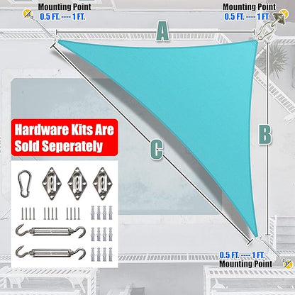 Amgo Custom Size 5' x 7' x 8.6' Turquoise Triangle Sun Shade Sail Order to Make Canopy Awning UPF50+ AGSLT, 95% UV Blockage, Water & Air Permeable, 200GSM Commercial Standard (We Customize)