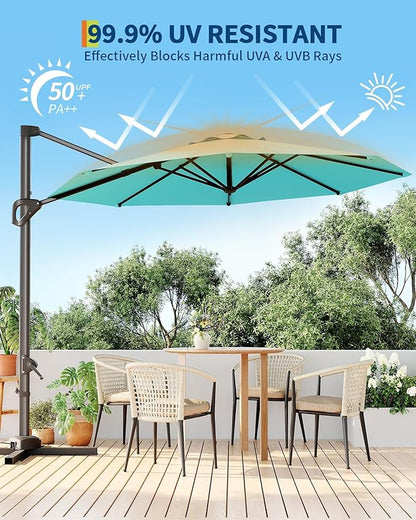 GarveeLife 10 ft Patio Umbrella Outdoor Large Cantilever Umbrella w/Base Included Market Sun Shade Windproof Offset Umbrella with 360-Degree Rotation for Garden Deck Pool Patio, Turquoise Blue