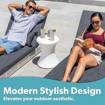 Coast Modern Outdoor Side Table - Lounger Table for Inside Pool or on Patio - All-Weather Furniture for Sun Shelf Up to 15" – White