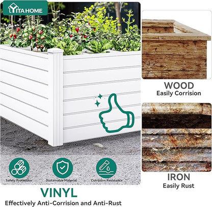 YITAHOME 48x48x24 in Plastic Raised Garden Bed 2pcs with Growth Grid, Large Outdoor Vinyl Planter Box for Plants, Vegetables, and Flowers, Easy Installation, White