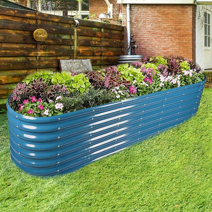 Land Guard 8×2×2ft Galvanized Raised Garden Bed Kit, Raised Garden Boxes Outdoor, Oval Metal Raised Garden Beds for Vegetables, Blue
