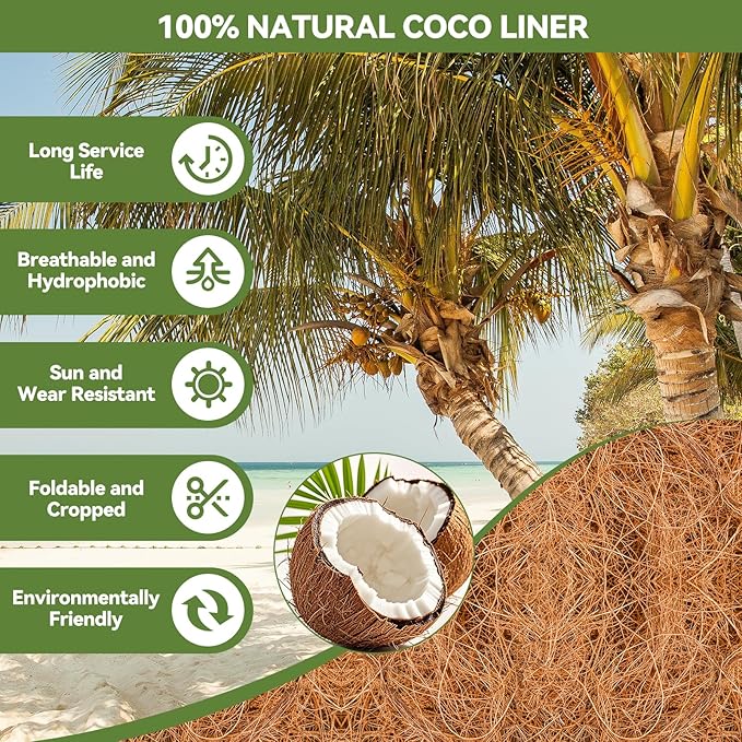 2Pcs Trough Coco Liner 36" Coco Coir Liners for Planters, Liners for Window Boxes Liners, Wall Basket Planters, Railing Hanging Baskets, Garden Planter Baskets