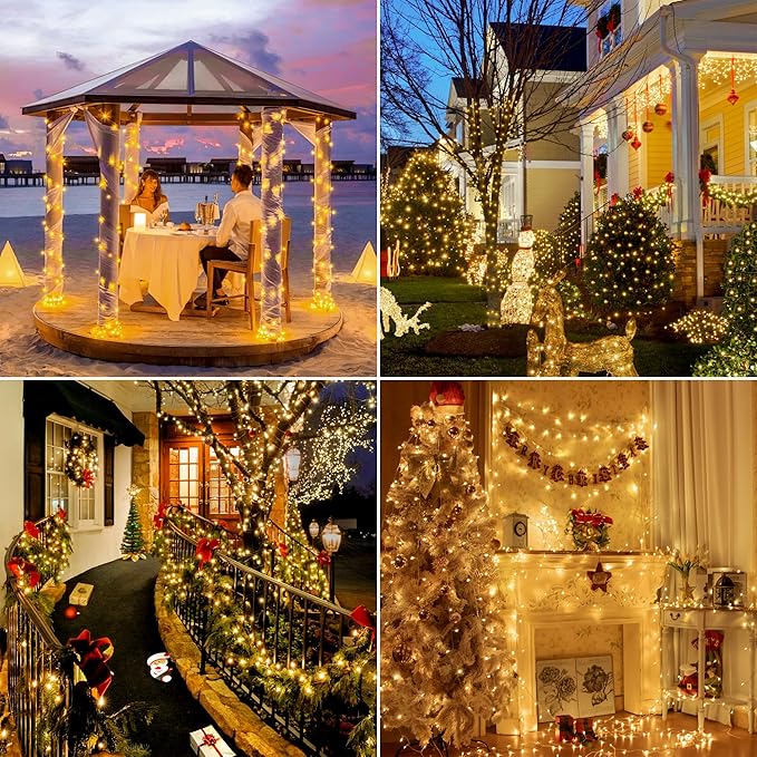 String Lights, 196 FT, 600 LEDs, Warm White, IP44 Waterproof
