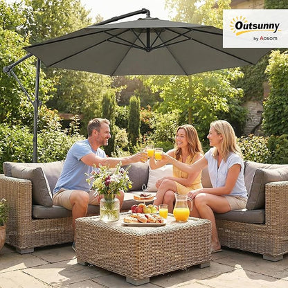 Outsunny 10 ft Offset Patio Umbrella with Cover, Round Hanging Cantilever Umbrella with 6-Position 360° Rotation, Crank Handle, Tilt, Cross Base, Heavy Duty Outdoor Umbrella for Garden