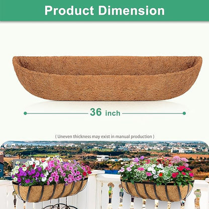Y&M 36" Coco Liner for Window Box Deck Basket Planter Trough Coconut Fiber Liners, 2pcs Trough Coco Liner Pre-Formed Replacement