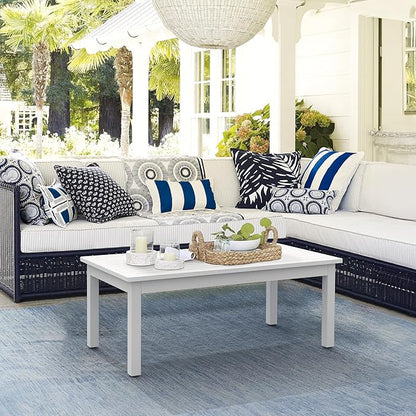 LUE BONA Outdoor Coffee Table, HDPS White Patio Coffee Tables for Outside Rectangle, Adjustable Levelling Feet/Weather Resistant, Patio Table for Deck, Pool, Balcony, Indoor or Outdoor Use