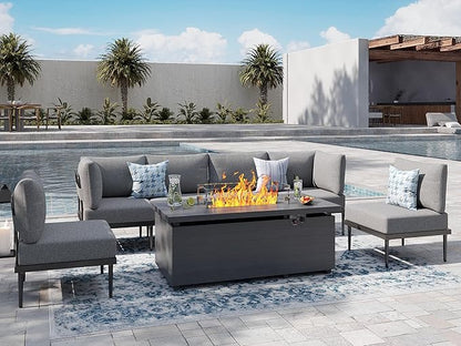 Sundale Outdoor 7 Pieces Patio Furniture Set with Fire Pit Table, L-Shaped Outdoor Sectional Sofa with 6 Inch Olefin Cushion, All-Weather Modern Metal Outdoor Conversation Sets