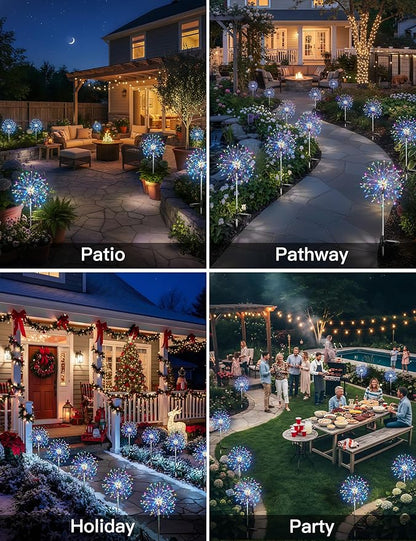 suddus Solar Garden Lights Outdoor Waterproof Decorative, 4Pack 150LED Firework Lights 8 Modes, Multicolor Solar Fairy Light for Yard, Patio, Pathway, Flowerbed Party Wedding Decor