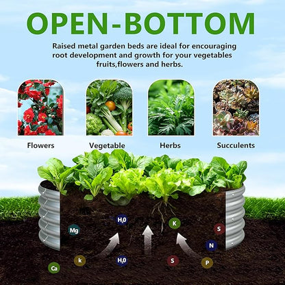 3PCS 4x4x1FT Galvanized Raised Garden Bed Kit,Vegetable Boxes-Round Metal Flower Box,Large Planter Raised Beds Outdoor Garden for Planting,Fruit,Herb-Silver