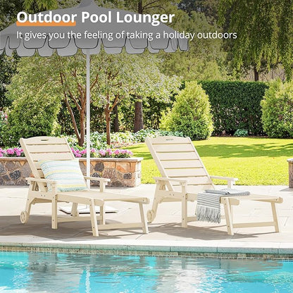 LUE BONA Outdoor Chaise Lounge Chairs Set of 4, HDPS Chaise Lounger, 5 Positions Adjustable Lounge Chairs, Pool Lounge Chair with Wheels for Poolside, Sand