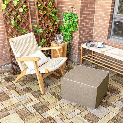Outdoor Ottoman 20x20x14 Inches Outdoor Square Ottomans for Patio Modern Lightweight Foam Stuffed Pouf Outdoor Footstool Footrest (Coffee)