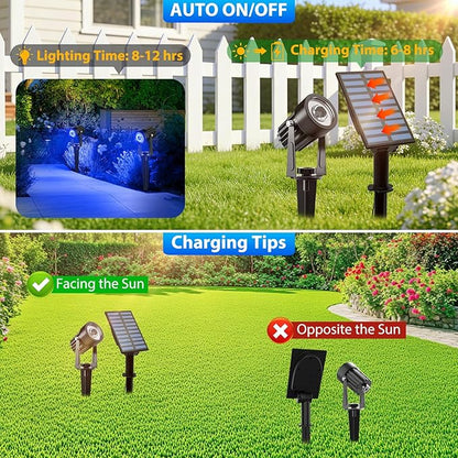T-SUNUS Solar Spot Lights Blue Metal Outdoor Christmas Spotlights with 9.8ft Cable, IP65 Waterproof Separated Panel for Yard Driveway Pathway Pool Tree Patio Landscaping Wall Flag Trees Halloween