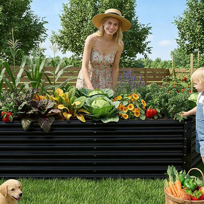 8x2x2ft Raised Garden Bed Kit, Galvanized Planter Garden Boxes Outdoor, Metal Raised Garden Beds for Vegetables,Fruits, Flower,Black