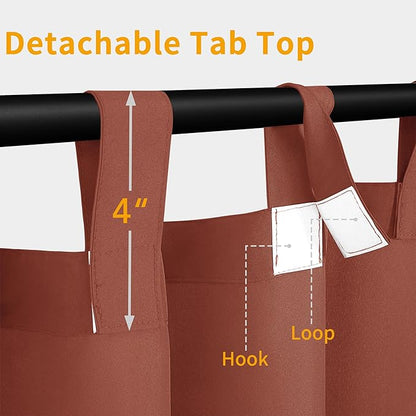 Easy-Going Outdoor Patio Curtains Detachable Tab Top Windproof Weatherproof Curtain for Cabana, Porch, Pergola and Gazebo, Tab Bottom Drape, 2 Panels, 54W x 96L inch, Terra Red