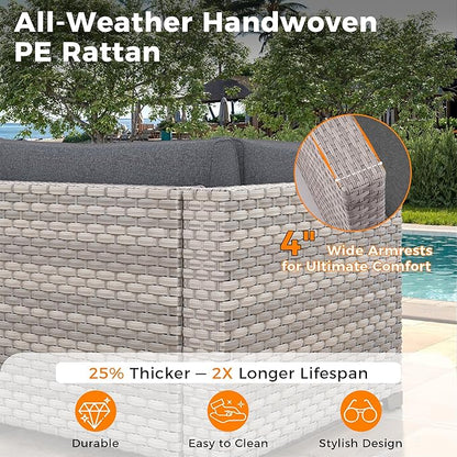 6-Piece Outdoor Patio Furniture Set, All-Weather Wicker Sectional Sofa with Deep Seating 4” Cushions, Heavy-Duty Steel Frame, Modular Rattan Couch for Backyard, Deck & Garden, Black