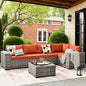ovios 6 Pieces Patio Furniture Set, Outdoor Wicker Sectional Sofa with Glass Table Comfy Cushions, Modern Modular Deep Seat Couch Rattan Conversation Set, Orange Red