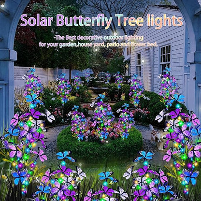 Solar Garden Lights Outdoor, Waterproof 4 Pack Solar Butterfly Lights with 60 LED 12 Butterfly Colorful Lighting for Garden Yard Lawn Outdoor Decor, Gift for Mom Women Mother's Day