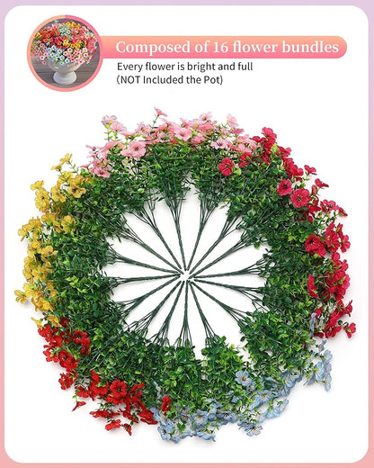 Faux Flowers for Outdoor Planters 16 Bundles UV Resistant Artificial Fake Eucalyptus Plants Outside Spring Summer Yard Decor Realistic Silk Daisy Used for Patio,Front Porch,Pots Decoration