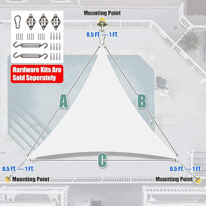 Amgo Custom Size 5' x 5' x 5' White Triangle Sun Shade Sail UPF50+ AGTAPRT12, Order to Make Canopy Awning, 95% UV Blockage, Water & Air Permeable, Commercial Standard (We Customize)
