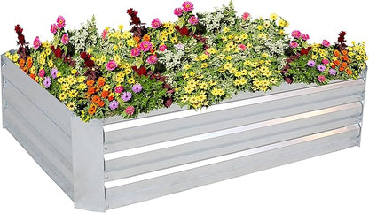 Sunnydaze 11.75" H Raised Metal Garden Bed - Galvanized Raised Garden Bed Outdoor for Vegetables and Flowers - Silver - 4' x 3' Rectangle