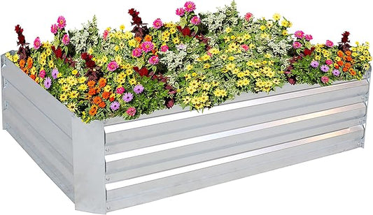 Sunnydaze 11.75" H Raised Metal Garden Bed - Galvanized Raised Garden Bed Outdoor for Vegetables and Flowers - Silver - 4' x 3' Rectangle