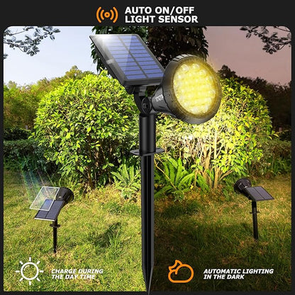 Solar Spot Lights - 21 LED Brightness, IP67 Waterproof, 2-in-1 Adjustable Solar Power Outdoor Lights for Fence, Warm White (6 Pack)
