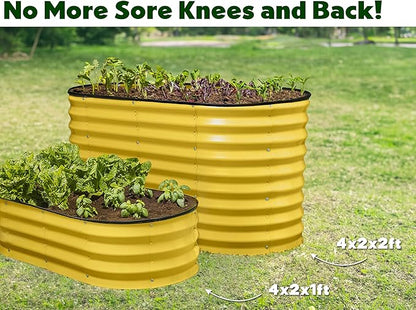 Plant & Plot Galvanized Raised Garden Beds Outdoor // 4×2×2 ft Planter Raised Beds for Gardening, Vegetables, Flowers // Large Metal Garden Box (Yellow) // Patented Tool-Free Design