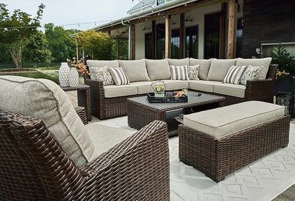 Signature Design by Ashley Brook Ranch Casual Nuvella Weather Resistant Fabric Outdoor Lounge Chair with Cushion, Dark Brown & Beige