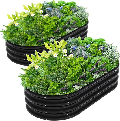 2Pcs 4X2X1ft Oval Raised Garden Bed Kit,Galvanized Raised Garden Beds Outdoor, Metal Planter Box Steel Kit Flower Herb,Vegetables..Black