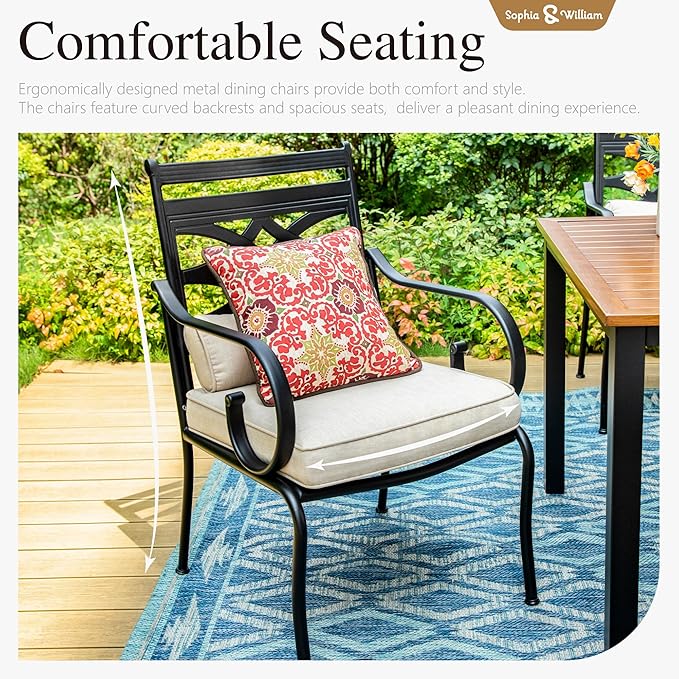 Sophia and William Outdoor Patio Dining Set for 6, Outdoor Table and Chairs, Removable Seat Cushions, 59" Black Patio Dining Table