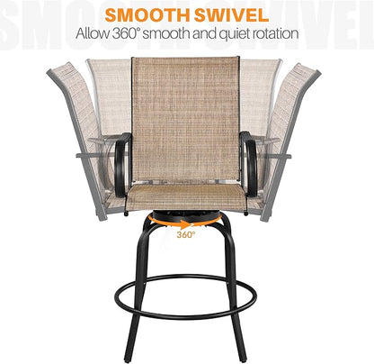 Yaheetech Patio Swivel Barstools Outdoor Chairs Set of 4, High Bistro Stools Outdoor Furniture, All-Weather Patio Stools for Outside, Beach, Lawn, Poolside and Garden, Black/Brown