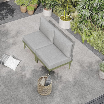 Sundale Outdoor 2 Pieces Patio Sofa Set, Metal Outdoor Sectional Loveseat with 6 Inch Olefin Cushion, All-Weather Modern Patio Chair Sets for Porch, Balcony