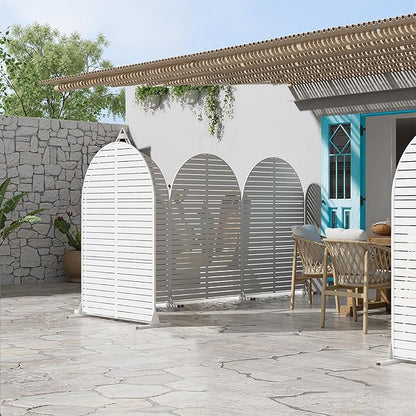 Casaphoria 72" H x 47" W Arched Metal Privacy Screen - Elegant Freestanding Outdoor Screen for Deck, Patio & Balcony - Versatile Decorative Privacy Panels for Home & Garden Use (White-Louvered)