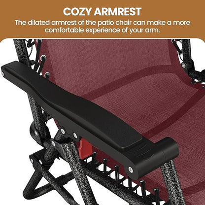 Yaheetech Zero Gravity Recliners Outdoor Adjustable Folding Reclining Lounge Chairs w/Pillows, Cup Holder Trays and Carry Strap for Patio Backyard Beach Burgundy Set of 2