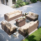 Aoxun Patio Furniture Set with Fire Pit Table, 12 Piece Outdoor Sectional Sofas, 10 Seats Wicker Outdoor Furniture with Thickened Cushion for Backyard, Garden (Brown Rattan Begin Cushions)
