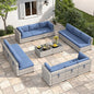 12-Seat Modular Patio Furniture Set – Outdoor Wicker Sectional Sofa with Thick 4″ Cushions, Dual-Strand PE Rattan, Rust-Resistant 18 mm Steel Frame, Backyard Garden Deck Lounge,Navy
