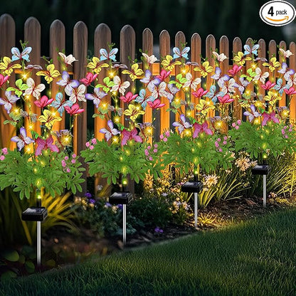 Solar Garden Lights Outdoor Waterproof,4 Packs Solar Swaying Butterfly Lights Decor,Gardening Butterfly Gifts for Mom Women,Solar Flowers Plant Lights Decorative Stakes for Yard Patio Lawn Pathway