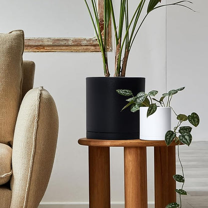 Planter Pots Set of 4, 5 Inch White Matte Plastic with Saucers