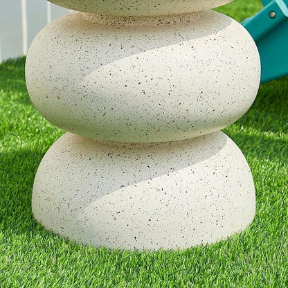 Glitzhome Outdoor Side Table, 18" H Decorative Garden Stool MGO Faux Terrazzo End Table, Heavy Duty Indoor Outdoor Round Planter Stand for Living Room Bedroom Patio Deck Poolside,White