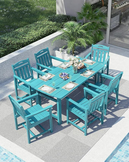 Ciokea HDPE Outdoor Dining Set, 7-Piece Patio Table and Chairs Set with Umbrella Hole, All-Weather Patio Dining Sets for 6, Durable Patio Furniture for Backyard, Garden, Lawn & Poolside, Lake Blue