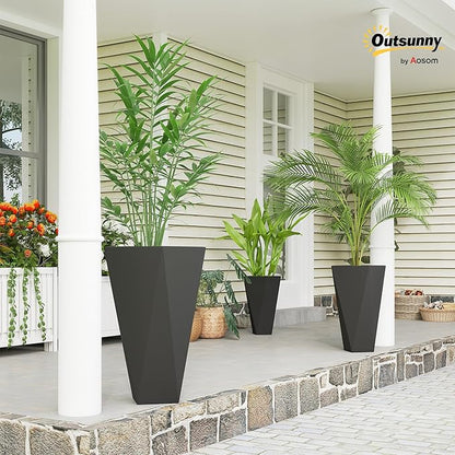 Outsunny Set of 3 Tall Planters, 28.75", 24.5", 20.5", MgO Indoor Outdoor Planters with Drainage Holes, Stackable Flower Pots for Garden, Patio, Balcony, Front Door, Black