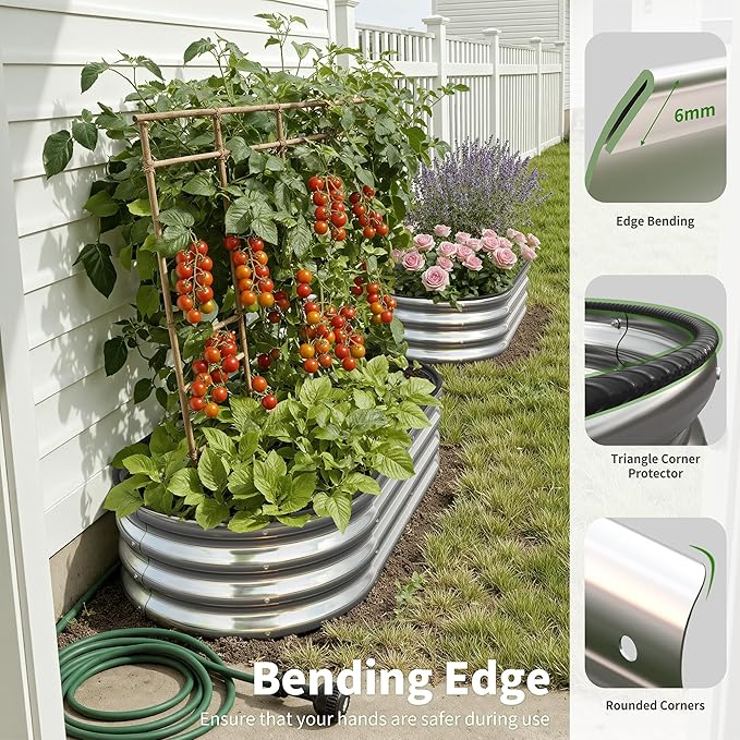 Galvanized Metal Raised Garden Bed Kit for Outdoor Planter Boxes with Easy Assembly,Oval Large Galvanized Gardening Raised Bed for Vegetables, Fruits, Flower (Silver, 4 * 2 * 1ft-2P)