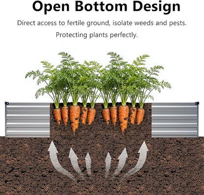10x2x1ft(2 Pack) Galvanized Raised Garden Bed,Outdoor Planter Boxes Metal Patio Kit Planting Bed for Vegetables Flowers,Silver